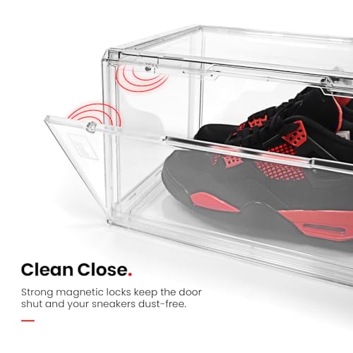 Image of SHOEGR Shoe Storage Box | Transparent Heavy Duty Sneaker Shoe Boxes Storage Organiser, Side Drop Magnetic Closure, Large Size Fits Up to UK 14, Pack of 1