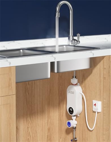 【XXA】瞬間湯沸かし器 電気インスタント給湯器 小型電気温水器 ホットシャワーバスサーモスタットシャワー LEDデジタルディスプレイ付き3500Wタンクレス給湯器、家庭、キッチン、浴室に 洗面台に最適 (キッチン トレジャー 3500W + 110V (
