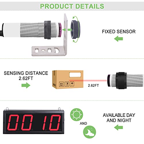Digital Counter Led Counter With Infrared Sensor 4In Red Number Display The Remote Controller Counts Up And Down, Sets The Initial Value, Adjusts The Counting Frequency 110-240V #TOP3