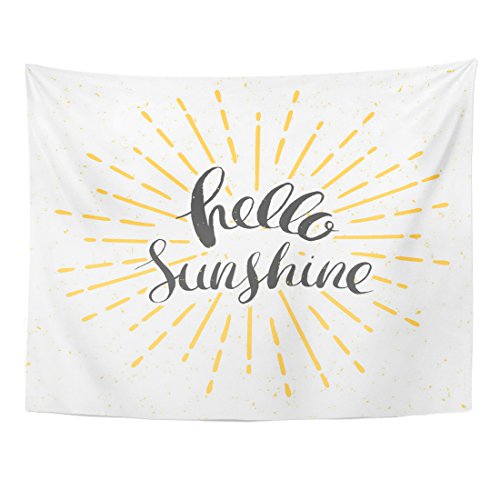 Emvency Tapestry Yellow Burst Hello Sunshine with Vintage Sunburst and Lettering Sun Line