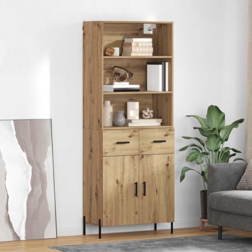 mzdioop Aparador de madera de roble Artisan, 69,5 x 32,5 x 180 cm, moderno aparador con cajón y puertas, práctico mueble de cocina y comedor para un almacenamiento elegante y ordenado