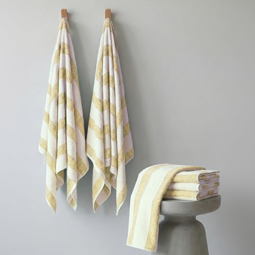 Image of Cortina Stripe Printed Towels for Bath (70 x 140 cm) 380 GSM Microfiber, Ultra Soft, Highly Absorbent & Quick Dry for Gym, Beach & Bathroom Towels for Men, Women & Kids (Purple Strip)