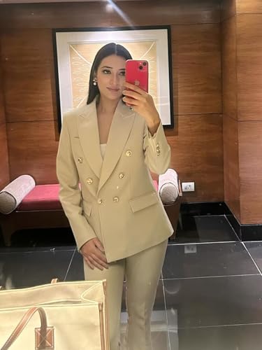 Womens Suit 2 Piece Double Breasted Suit Women Slim Fit Wedding Prom Blazer Pants Bridesmaid Set4