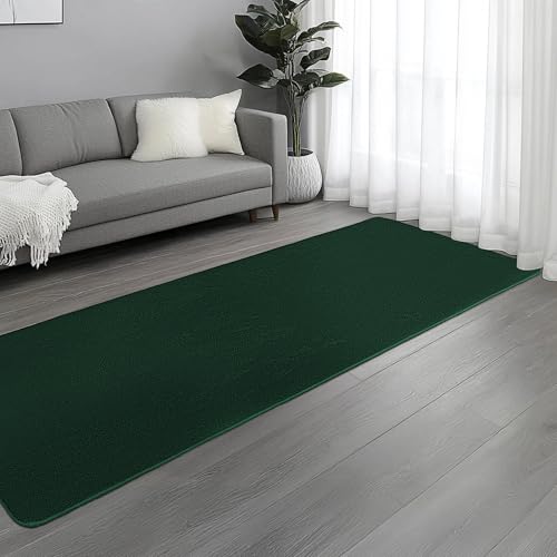 Image of Large Modern Runner Rugs for Living Room Bedroom, 2x8 Feet Dark Green Ultra Soft Thickened Memory-Foam Indoor Rug, Comfy Aesthetic Solid Minimalist Carpets for Girls Boys Nursery Dorm Home Decor