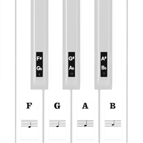 Linkidea Klaviertastatur-Notenaufkleber (schwarzer und transparenter Hintergrund) für Akustik- und Digitalpianos und Keyboards mit 88/61/54 Tasten