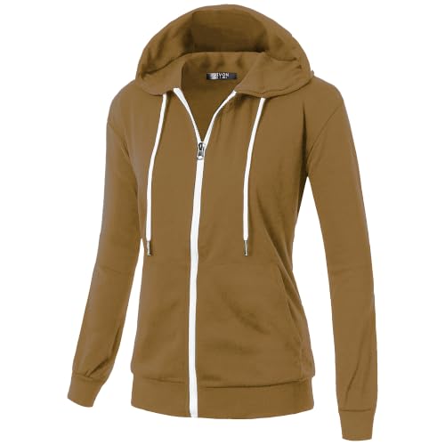 Image of GIVON Womens Casual Zip Up Hoodie Cotton Blend Soft Fabric Basic Layering Hooded Jacket with Kangaroo Pocket