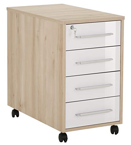 Preisvergleich Produktbild MAJA Möbel System Anstell-Rollcontainer, Holzwerkstoff melaminharzbeschichtet, Edelbuche-weiß Hochglanz, 43 x 75 x 80 cm