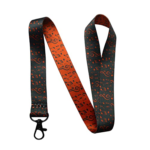 Image of Music Lanyard Keychain - Musical Notes Work ID Lanyard for Keys ID Badges - Black and Red Teacher Lanyards - Gifts for Music Lovers Musician - Lanyards for Cruise Ship Cards - Back to School