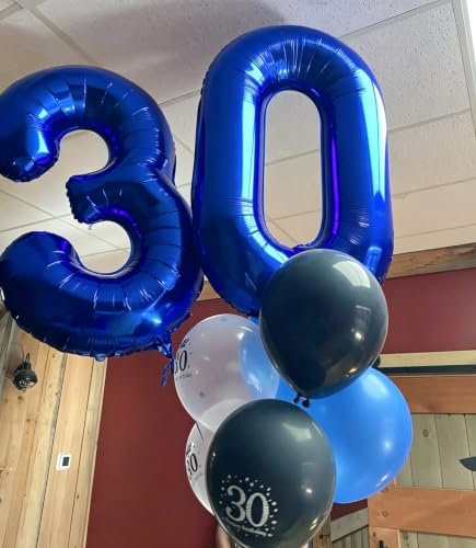 Image of Number Balloons 8 Balloon 40 inch Blue for 8th Birthday Party Decoration | Saturated Color, Large 40 in, With Inflation Straw & Hanging Hole, Great for Men's Party, Back-To-School Season, Pool Party