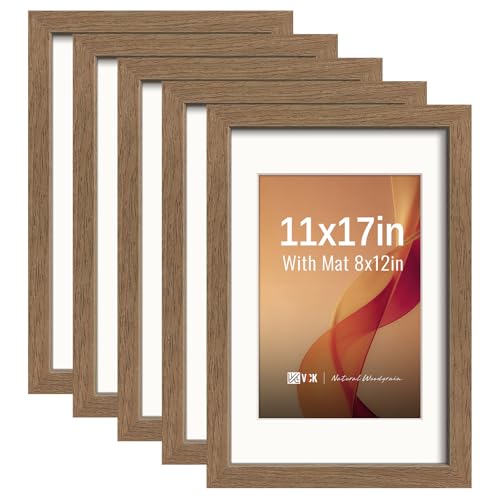 Image of VCK 11x17 Picture Frame 5 Pack, Walnut Exclusive Wood, HD Glass, for Photo