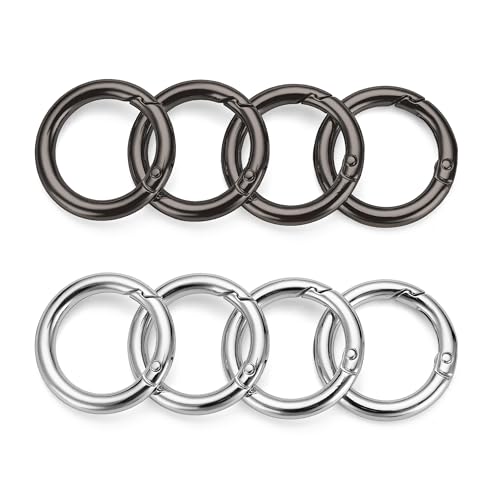 Image of Gkeygo Key Ring Clip, 1 Inch Keychain Rings, 8 Pack Round Carabiner Clip for Keys, Buckle, Bags, Purses - Key Chain Hooks Replacement Keychains Lanyard DIY Crafts - Black, Silver