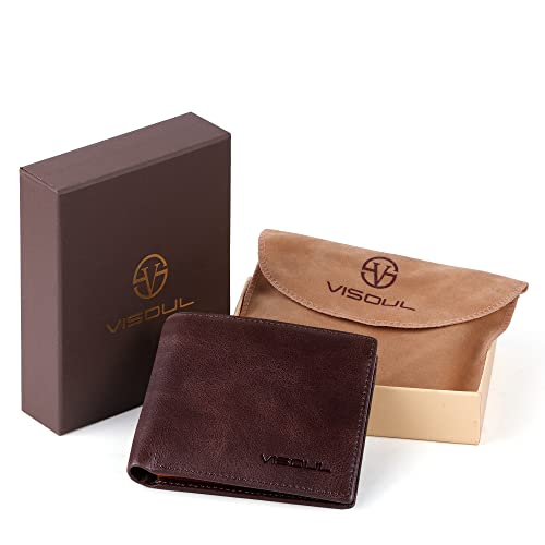 Visoul Men's Bifold Wallet With 2 Id Windows, Genuine Leather Card Holder Front Pocket Wallet With Rfid Blocking For Men (Coffee And Orange) #TOP5