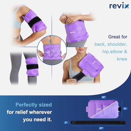 Image of REVIX Ice Pack for Injuries Reusable Gel for Lower Back & Shoulder, Purple | 16x9in Full Coverage for Lower Back, Shoulder, Hip & Knee, Cold Compress Therapy, Hands-free Strap, Long-lasting Gel