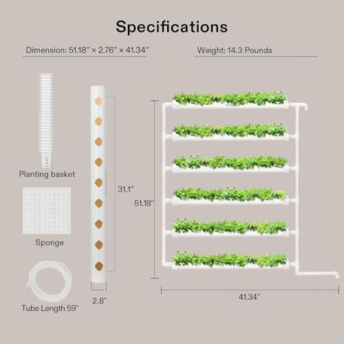 VIVOSUN Kit de cultivo hidropônico, 54 locais de plantas, 6 tubos PVC-U de grau alimentício, sistema