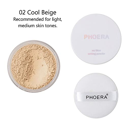 AQUAPURITY - PHOERA Loose Makeup Setting Matte Face Powder + Puff, Long Lasting Lightweight Foundation Make Up Fixer Beauty Blender Highlighter Palette Flash Photography (102 - Cool Beige) - Image 3