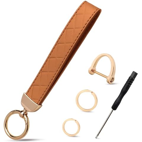Leather Keychain Wristlet Car Key Chain Key Fob Wristband Hand Strap for Car and Wallet,Brown Cover