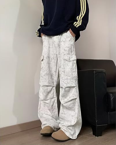 Baggy Cargo Jeans for Men Wide Leg Multi-Pockets High Waist Y2K Trousers Casual Fashion Distressed Vintage Streetwear3
