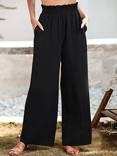 MakeMeChic Women's Casual Palazzo Pants Loose High Elastic Waisted Wide Leg Lounge Trousers Pants with Pockets4