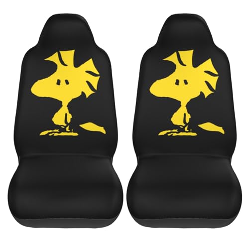 スヌーピー ウッドストック アニメ カーシートカバー 2枚セット 前席用 軽 防汚 気性 洗える 通気性よし 普通車 適用 フロント 軽自動車 シートカバー 背面フルカバー ブラック 運転席 助手席 車用 シート カバー グッズ キャラクター 人気 おしゃ