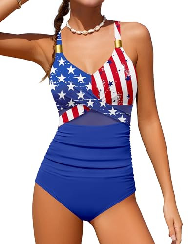 Image of Girls Swimsuit Criss Cross One Piece Swimsuits Wrap Tie Back Sheer Mesh Bathing Suit with Gold Metal Swimwear 9-16Y