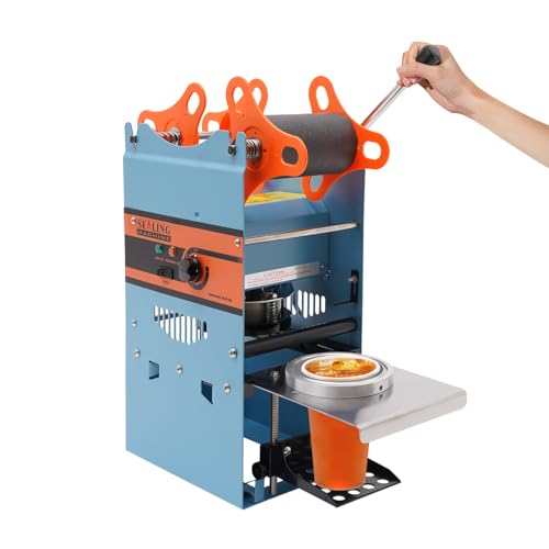 SABUIDDS Máquina de sellado eléctrico de té con leche de 300 tazas/h, 90/95 mm de diámetro para taza de té con leche, máquina de acero inoxidable, para bebidas y té de boba y té de burbujas y té con