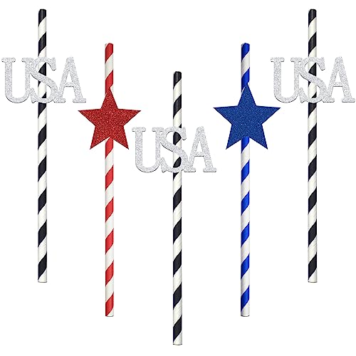 12 pitillos de papel para fiesta 4 de Julio multicolor miniatura 1