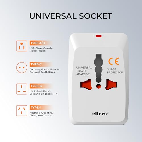 Image of Elleys' Universal Travel Adapter International All in one Worldwide Universal Adapter 13amp 100-240 Voltage Travel Charger Suitable 200+ Countries UK, Europe, UA, Australia, China, Japan 6pcs