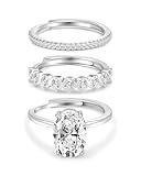 Geveay 3Pcs 925 Sterling Silver Rings for Women Dainty Stackable Silver Cubic Zirconia Ring Trendy Adjustable Thumb Silver Rings Set for Anniversary Wedding Engagement