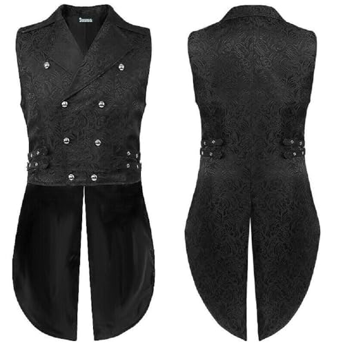 Men's Black Brocade Tailored Vest Waistcoat Tailcoat Damask Gothic Steampunk Victorian/Wedding Tail Coat Vest/USA
