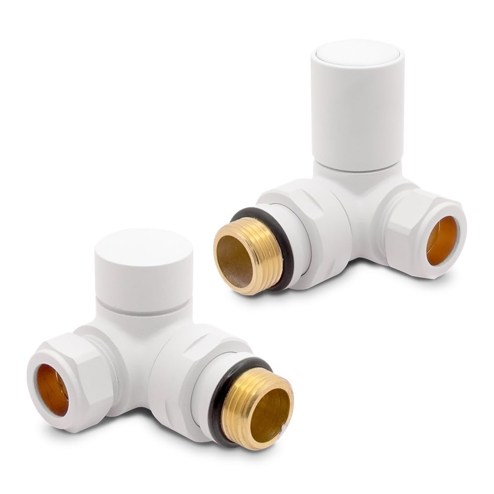 Matt White Corner Modern Standard Rounded Radiator Towel Rail Valves Central Heating (Pair) 1/2" BSP