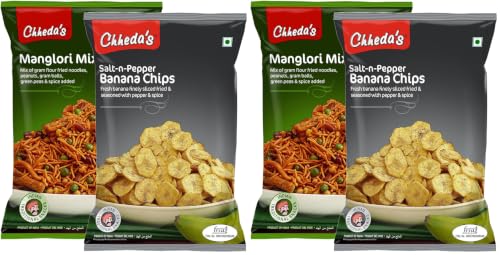 Image of Chheda's - Salt N Pepper Banana Chips (350 Gm) and Manglori Mix (300 Gm) | Banana Wafers | Indian Namkeen | Tasty Snacks | Ready to Eat - Combo Pack (Pack of 2)