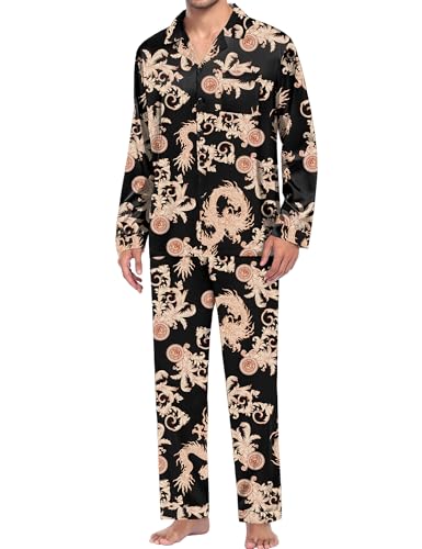 SWOMOG Men Pajamas Matching Pajamas Set Silk Satin Pj Long Sleeve Button Down Sleepwear 2 Pcs Loungewear