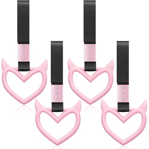 Image of 4 Pieces Heart Handle Keychains Car Accessory Heart Hand Strap Drift Charm for Car Interior Exterior Decoration(Pink,Devil)