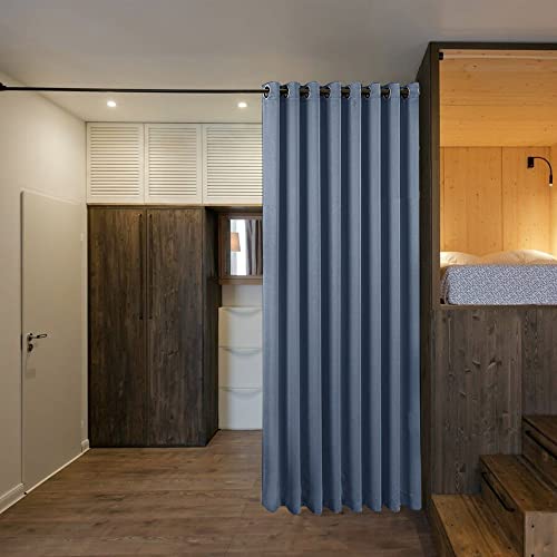Image of NICETOWN Closet Door Curtain, Noise Blocking Room Divider Curtain Screen Partitions, Premium Heavyweight Blackout Curtain with Grommet Top for Shelves (1 Panel, 10ft Wide x 8ft Long, Stone Blue)