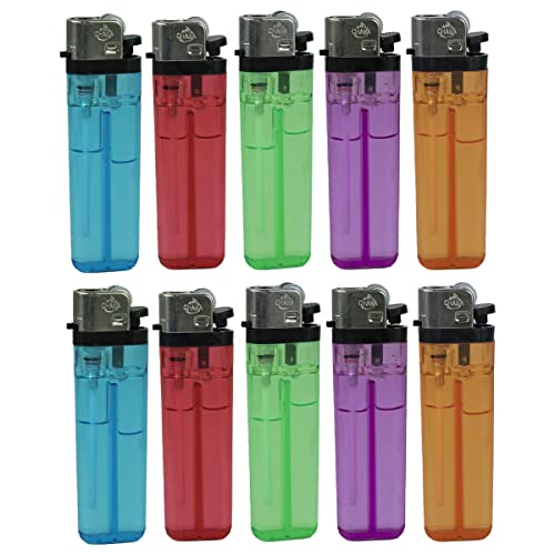 KIT COM 10 ISQUEIROS CHAMA TRANSPARENTE COLORIDO
