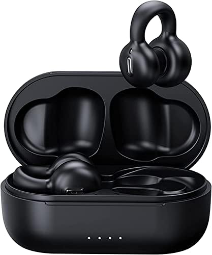 Wireless Ear Clip Bone Conduction Headphones, Bluetooth 5.3 Sport Bone Conduction Head Set, Open Ear Bone Conduction Earbuds TWS for Small Ear Running Cycling Driving with Charging Case (Black)