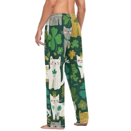 Cat Lucky Clover Pajama Pants for Men Comfort Sleep Lounge Bottoms Straight-fit with Pockets S-XXL4