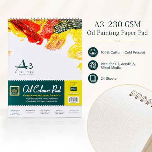 Image of ArtRight A3 Oil Painting Paper Pad - 230 GSM, 100% Cotton, Cold Pressed, 24 Sheets - Ideal for Oil, Acrylic & Mixed Media Art, Textured Acid-Free Art Paper for Artists