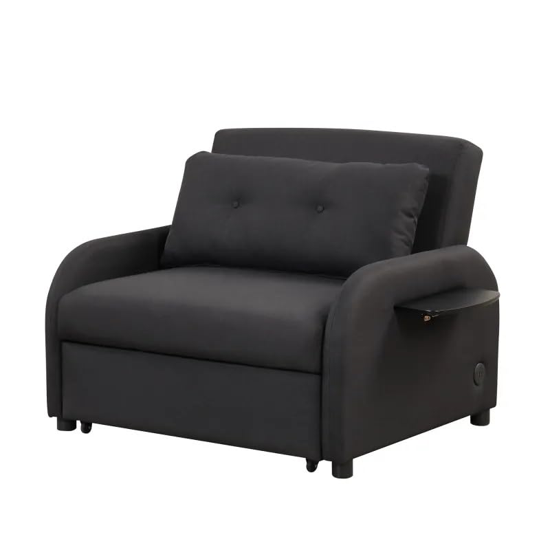 Pull Out Sofa Sleeper 3 in 1 W 2 Wing Table Side Pocket and USB Charge for Nap