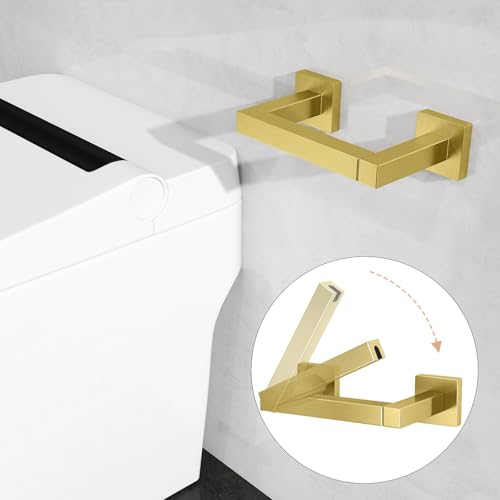 Image of FEILERN Toilet Paper Holder, Wall Mount Pivoting for Bathroom, Gold | Square Tissue Paper Holder, Stainless Steel, Double Post Pivoting, Commercial Toilet Paper Dispenser