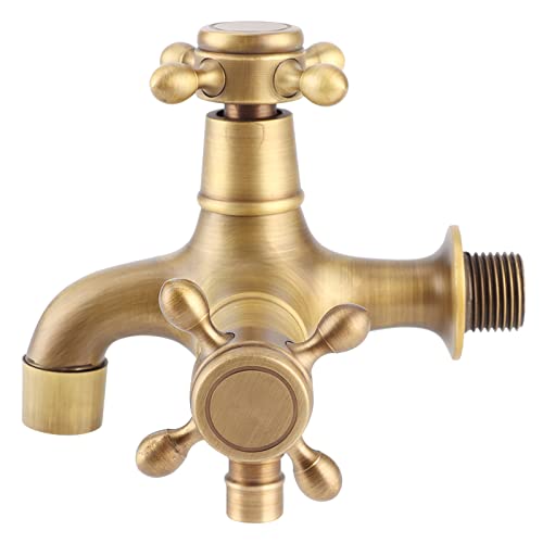 Grifo de lavabo Boquilla de agua de un solo mango Grifo de agua fría,Rosca G1/2in Baño Cobre Grifo de agua fría individual Lavadora Fregona Piscina Grifo de agua Retro Gold,