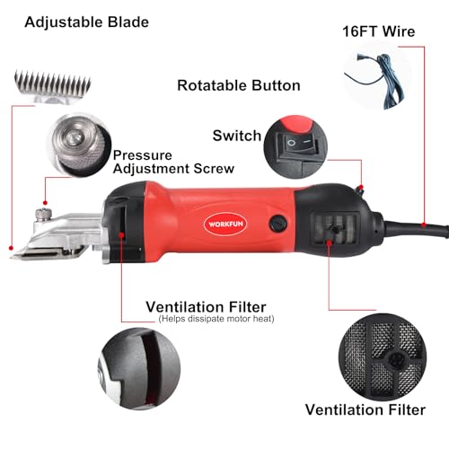 image for WORKFUN Professional Horse Clippers 600W, Horse Trimmer Shaver Kit,Ele