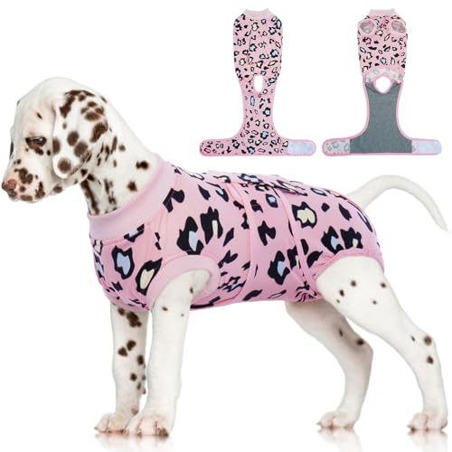 Image of FUAMEY Recovery Suit for Dogs After Surgery,Soft Breathable Dog Bodysuit E-Collar & Cone Alternative Surgical Suit,Male Female Dog Neuter Spay Suits Anti Licking Wounds Onesie Pink Leopard XS