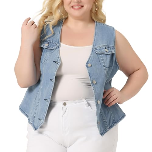 Agnes Orinda Plus Size Denim Jackets for Women V Neck Sleeveless Utility Jean Denim Vests2