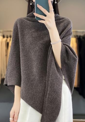 100% Wool Super Soft Turtleneck Poncho Sweater for Women Solid Color Warm Lightweight Asymmetrical Shawl Cape3