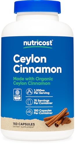 Nutricost Organic Cinnamon (Ceylon Cinnamon) 1,200mg Serving, 150 Capsules - Gluten Free, Non-GMO