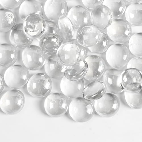 MBKHFLL 0.5lb Clear Glass Beads for Vases Glass Pebbles Clear Flat Glass Marbles for Vase Filler Flower Candle Crafts Centerpieces and Wedding Decoration