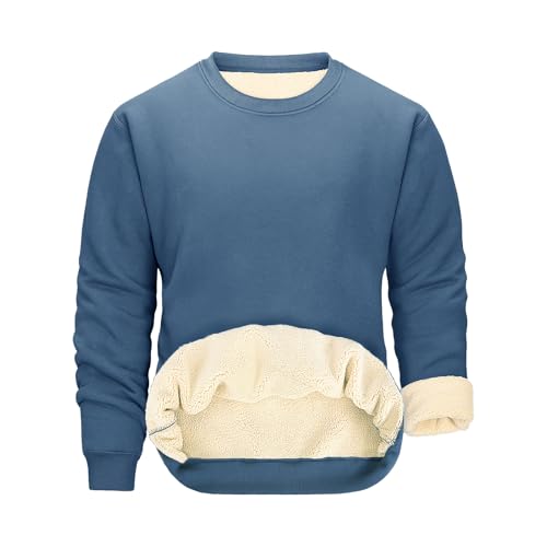 PASUDA Sweat Polaire Homme Chaud Col Rond Pullover Manches Longues Sweatshirt Épais Thermique Couleur Unie Coton Pull Hiver Casual Travail Sport (Bleu, M)