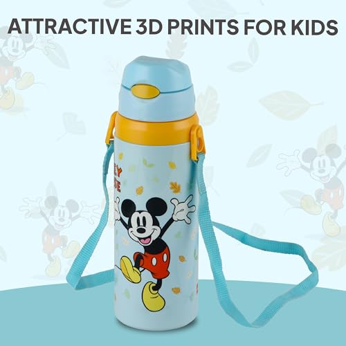 Image of Cello Kidzbee Autumn 600 Mickey Mouse Design Insulated Kids Sipper Water Bottle 600 ml |Food Grade, 3D Touch & Feel Design, BPA Free, Leakproof Easy Press Open Flip Top Cap Insulated Kids Water Bottle
