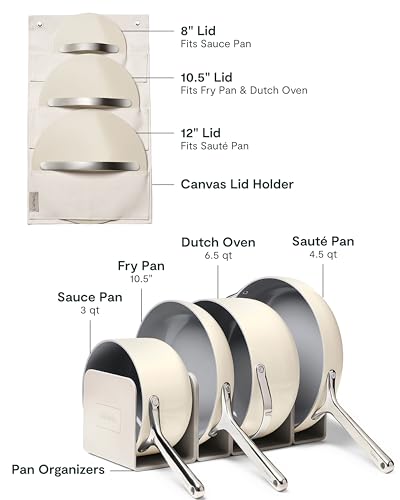 Caraway Nonstick Ceramic Cookware Set (12 Piece) Pots, Pans, Lids and Kitchen Storage - Non Toxic - Oven Safe & Compatible with All Stovetops - Cream